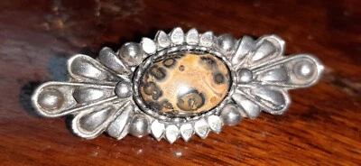  Spilla Argento  -Diaspro Oceano- Cabochon Vintage  - Immagine 1 di 4