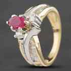 Second Hand 14ct Two Colour Gold Ruby &amp; 0.35ct Diamond Dress Ring 43351002