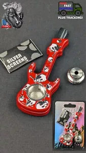4” Metal Tobacco Smoking Bowl Hand Pipe Guitar Style Red + 5 Free Screens - Picture 1 of 4