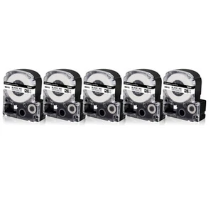 5PK Black on White 24mm Label Fits EPSON LK-6WBN King Jim SS24KW Tepra Pro Tape - Picture 1 of 12