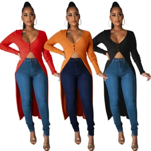 Sexy Women's V Neck Long Sleeves High Low Asymmetric Casual Blouse Tops Party - Picture 1 of 15