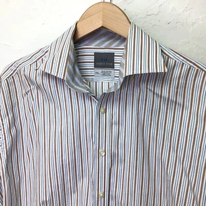Thomas Dean Mens 17 XL Stripe Long Sleeve Dress Shirt Flip Cuff 100% Cotton - Picture 1 of 15