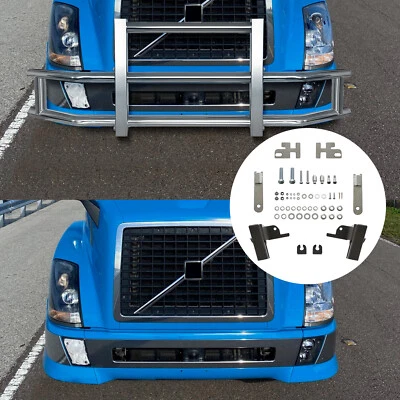 Stainless Steel Deer Guard for Volvo VN/VNL 2004-2024 Bumper Chrome WITH Bracket Foto 1 de 4