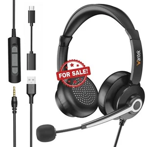 Wantek 3in1 Headset USB/USB-C/3.5mm with Microphone Headphone for PC/Cellphone - Picture 1 of 11