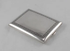 RAR Sólido Pitillera Con Meanderdekor En Esmalte De 900er Plata - Imagen 1 de 19