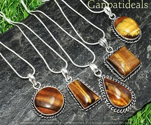 Tiger Eye Gemstone Chain Pendant Lot 925 Silver Plated Ethnic Jewelry - Picture 1 of 3