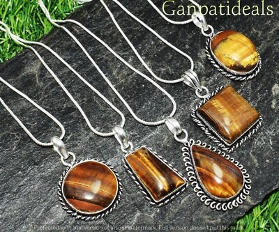Tiger Eye Gemstone Chain Pendant Lot 925 Silver Plated Ethnic Jewelry - Image 1 of 3
