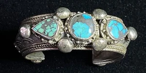 "Antigua pulsera de plata y turquesa - moneda de plata y turquesa - 7"" sin marca 56 g" - Imagen 1 de 10