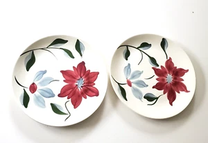 Blue Ridge Southern Potteries Petal Point Luncheon Plates 2 Red Gray - Picture 1 of 7