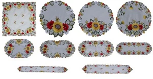 Bordado, mantel, corredor de mesa, mantel central mantel girasol blanco - Imagen 1 de 11
