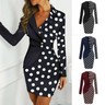 Women Turn Down Neck Work Office Long Sleeve Polka Dots Bodycon Blazer Dress
