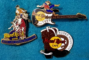SET RODEO HORSE RIDER COWBOY BUCK OFF VEGAS HOUSTON Hard Rock Cafe 3 PINS LOT - Picture 1 of 1
