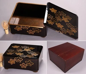 Japanese Lacquer Wooden Sweet Box 10.63inch Gold Floral Maki-e Meiji Era 19th C - Picture 1 of 20