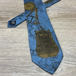 Structure Nautical Theme Ship Compass Blue Handmade Luxury 100% Silk Neck Tie - Picture 1 of 12