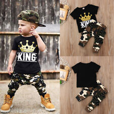 Usa Toddler Kids Baby Boys Tops T-shirt Camo Pants 2Pcs Outfits Set Clothes 0-5T