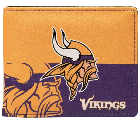 Minnesota Vikings NFL Men's Printed Logo Leather Bi-Fold Wallet Cover