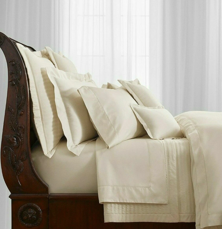 Ralph Lauren Langdon 624 TC 100 Sateen Cotton Queen Flat Sheet Hollywood Cream