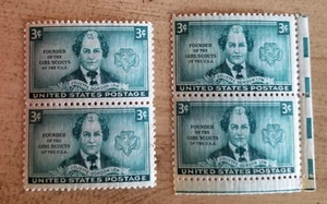 Scott # 974 - 2 US blocks of 2 Juliette Low Girl Scouts - MNH 1948 Free Ship - Picture 1 of 1