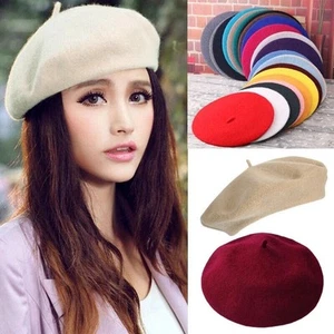 Warm French Style Beret hat Lightweight Casual Classic Beanie Solid Color Wool - Picture 1 of 16