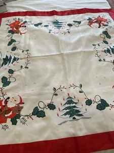 VTG MCM 1960s Santa Claus Christmas Table Cover Square Silk? READ - Picture 1 of 8