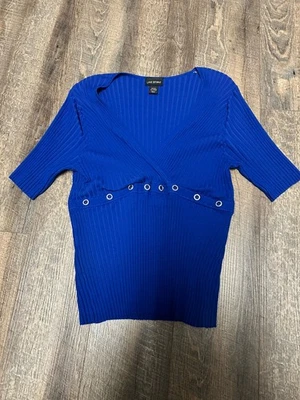 Suéter feminino Lane Bryant plus size 22/24 azul cobalto com nervuras em excelente estado usado - Imagem 1 de 4