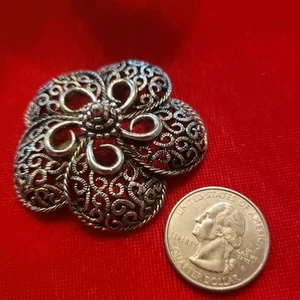 Zinnfarbene filagrane Blumen Brosche Vintage - Bild 1 von 3