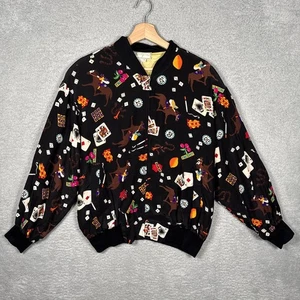 Vintage Silk Spencer Jeremy Bomber Jacket Gambling Casino Black Sz Med Women’s - Bild 1 von 11