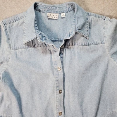 Camisa Joan Rivers Clásica Algodón Lavado Ligero Demin Con Bolsillos Mediana Foto 1 de 4