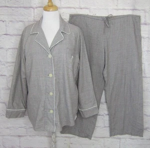 Lauren Ralph Lauren Gray Plaid Flannel Pajama Set Embroidery Logo Pocket sz. XL - Picture 1 of 13