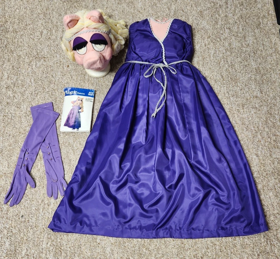 Disfraz de Miss Piggy NIÑOS Hecho a Mano Máscara, Vestido, Guantes y Patrón Talla M Foto 1 de 4