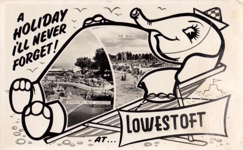 photographic  novelty  lowestoft postcard, 2 views  posted 1965 - Image 1 of 1