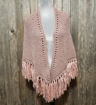NUEVO Mantón Rosa Polvoriento Tejido a Mano Envolvente Bufanda Boho Hippie Regalo Flecos Topper Foto 1 de 4