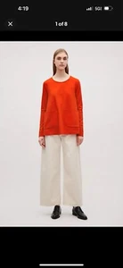 COS A-Line Slouchy Large Front Pockets Collar Orange TopM Long Sleeve Scoop Neck - Picture 1 of 5