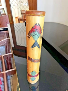Folk Art Rain Stick 14.75" Indian Fish Lore Noise Maker Dance Wood Symbols - Picture 1 of 5