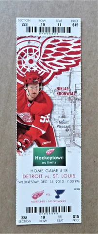 Red Wings Nicklas Lidstrom only Career Hat Trick Dec 15, 2010 ticket vs Blues Cover