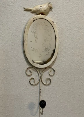 Shabby Chic Decoración Pájaro Ovalado Envejecido Espejo Gancho Llave Toalla Abrigo Collar Percha Foto 1 de 4