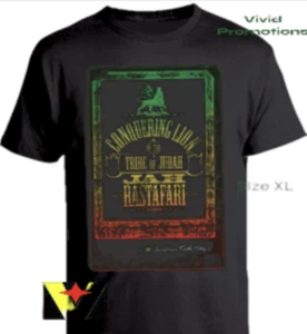 Men's Cotton Reggae Tee Conquering Lion of the Tribe of Judah, Jah Rastafari - Picture 1 of 2