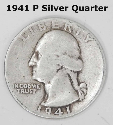 1941-P Washington Silver Quarter Dollar WAR Coin 25 Cent Fine to VF Cover