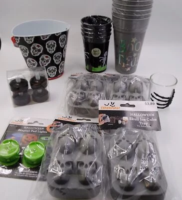 Lot 11 Halloween Party SuppliesMovie Night Icetray Cups LED Tealight Skull NEW - Image 1 of 4