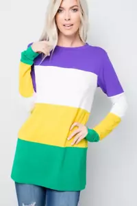 Women's Mardi Gras Long Sleeve Color Block Tunic Top - Picture 1 of 9
