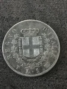 1 LIRE 1863 T BN TURIN SILBER VICTOR EMMANUEL II ITALIEN / ITALIA SILVER - Bild 1 von 2