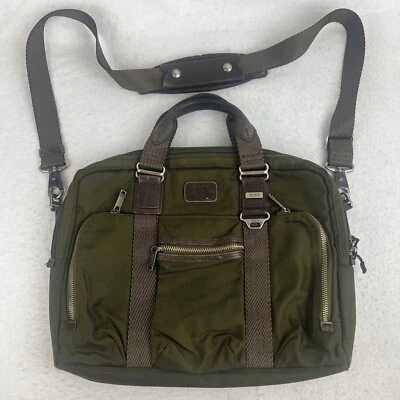 TUMI Alpha Bravo Anthracite Nylon Green Computer Briefcase Expandable Laptop Bag - Image 1 of 4