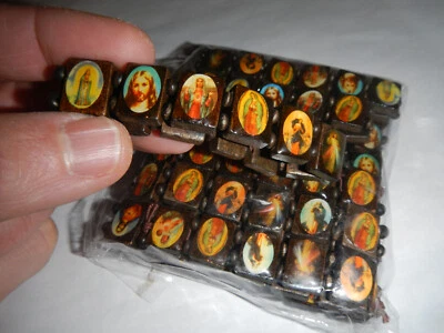 LOTE DE 12 Brazaletes Jesús María Guadalupe Sagrado Corazón Santo Cuentas - Madera Natural Foto 1 de 4