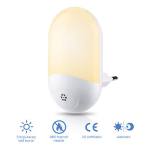 Wall Plug In Automatic LED Night Light Warm Dusk to Dawn Sensor Light White Lamp