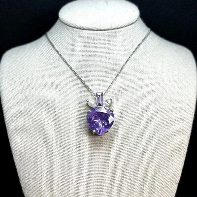 Colgante llamativo circonita cúbica en forma de corazón rosa 926 de plata de ley de colección 18" Foto 1 de 4