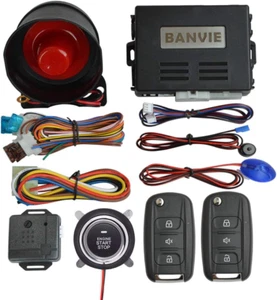 Car Alarm System with Remote Start Kit Push to Engine Start Stop Button Set - Picture 1 of 9