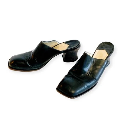 Mula de cuero negro Michel Perry vintage rara, talla 38,5 EU, Y2K Foto 1 de 4