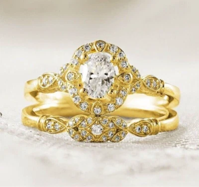 Комплект свадебных колец с позолотой 14 карат 2 карата имитация красивого рождественского подарочного кольца для нее - Изображение 1 из 4