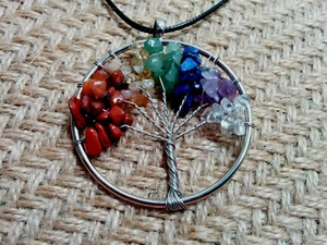 Tree of life necklace with gemstone pieces necklace on a black cord - Picture 1 of 1