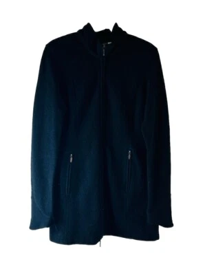 Abrigo Suéter Cárdigan Cremallera Lana Negro Pequeño IBEX Mujer EE. UU. Foto 1 de 4